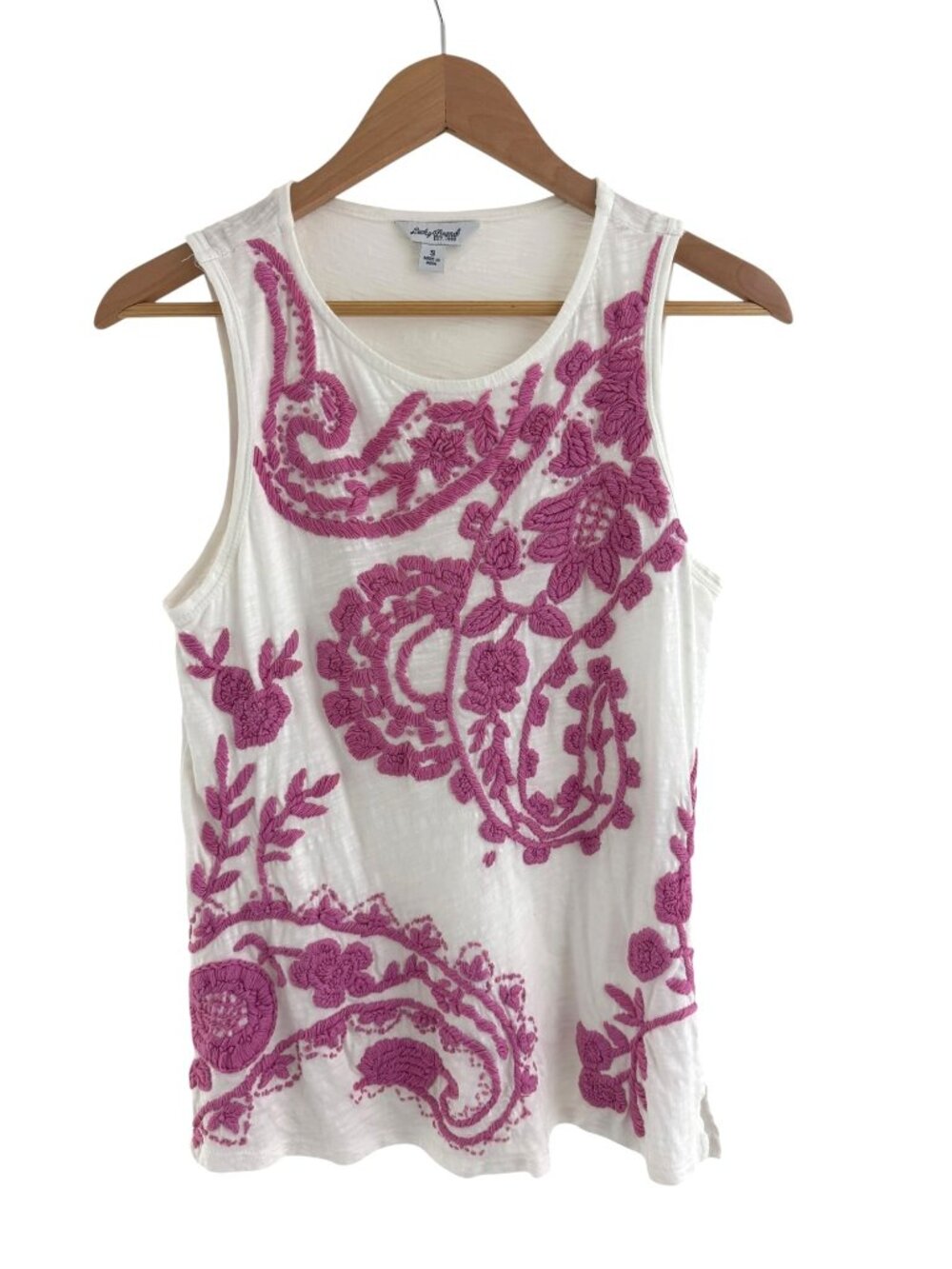 Lucky Brand White Pink Embroidered Paisley Floral Tank Top Sz S Shirt Sleeveless